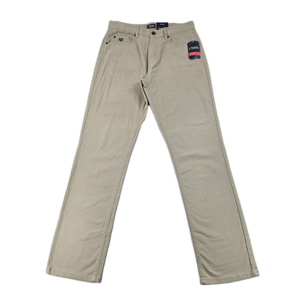 NEW Chaps Boys Stone Khaki Pants 20 Flat Front Stretch Classic Uniform Chino